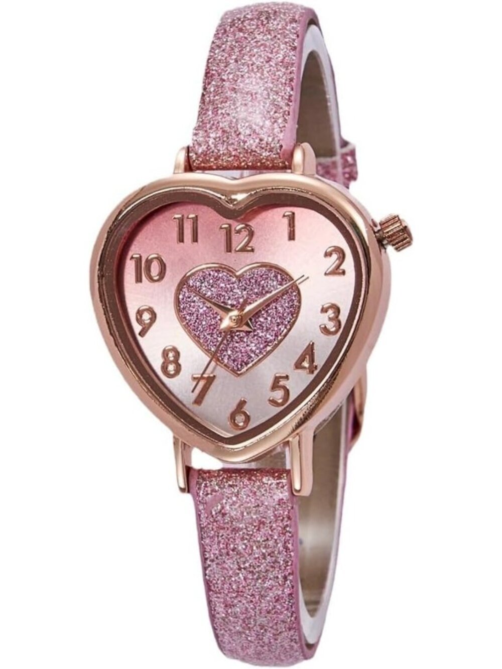 Elegant Pink Heart-Shaped Vintage Quartz Watch with Sparkle Accents for Women